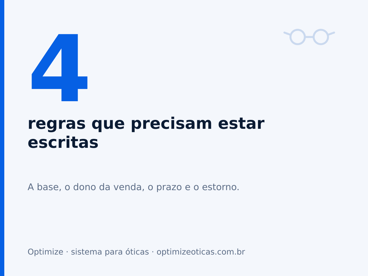 4 regras que precisam estar escritas. A base, o dono da venda, o prazo e o estorno.